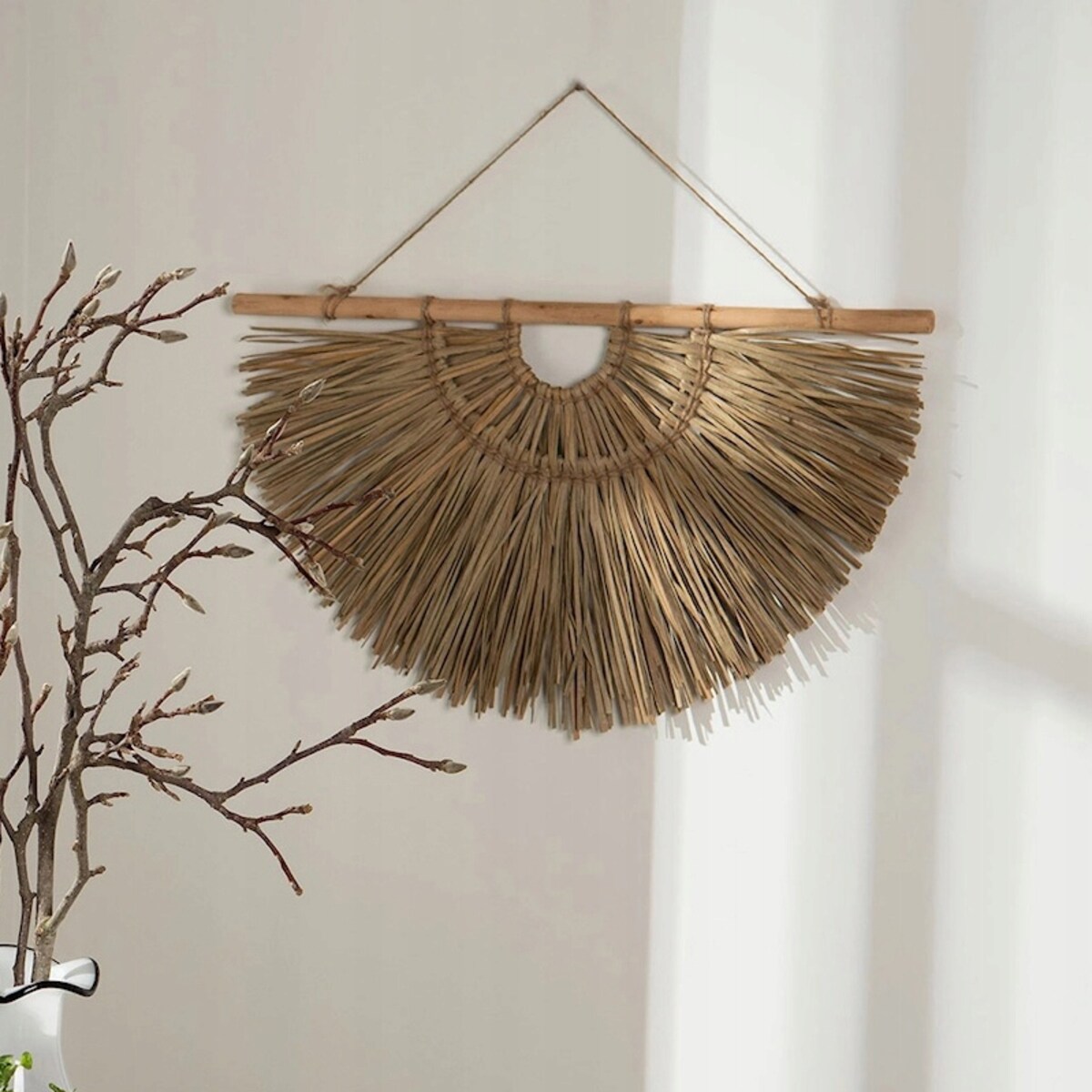 DEKORACJA OZDOBA ŚCIENNA ZAWIESZKA BOHO NATURALNA PÓŁKSIĘŻYC 70cm do salonu
