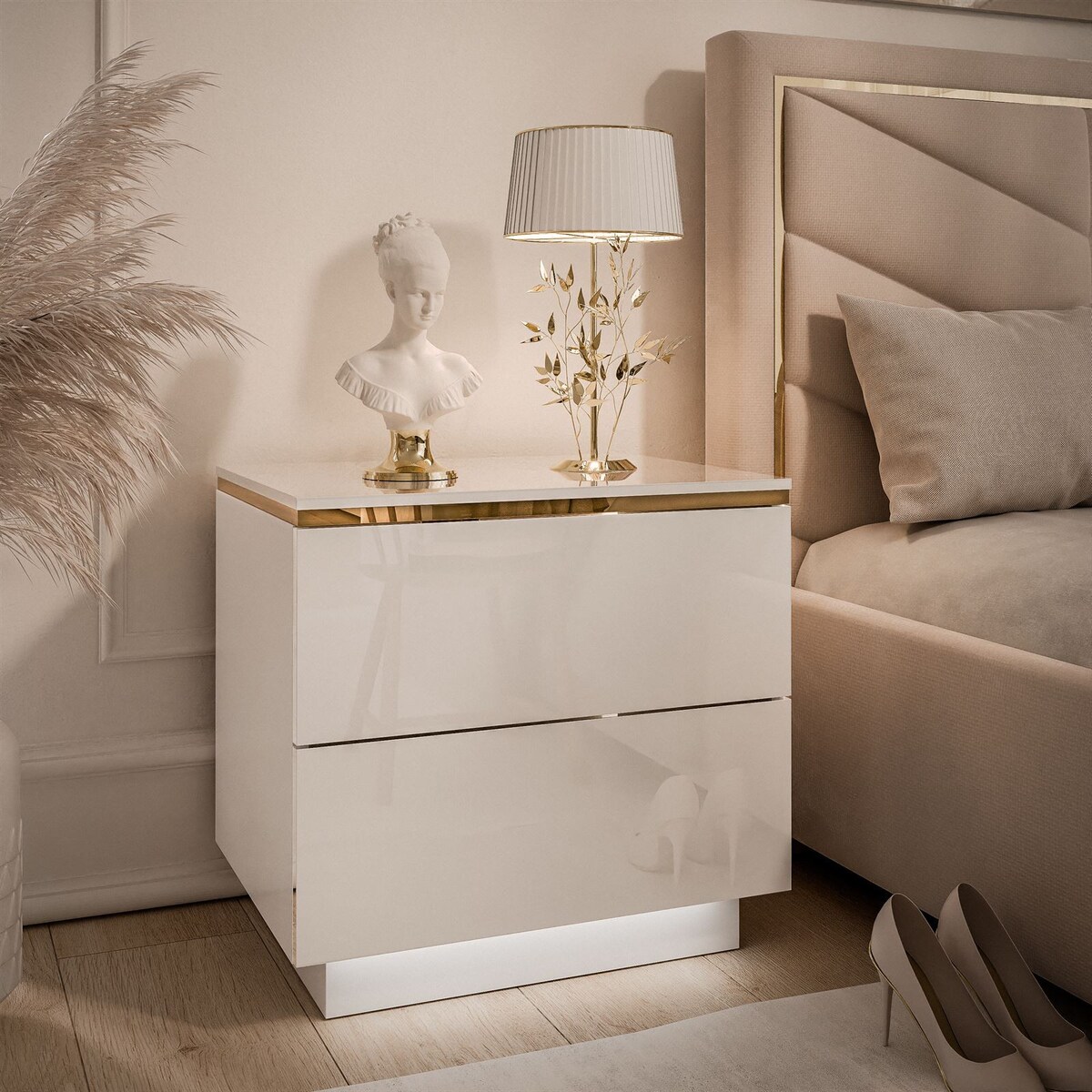 Stolik nocny AURORA II biały połysk stojący LED