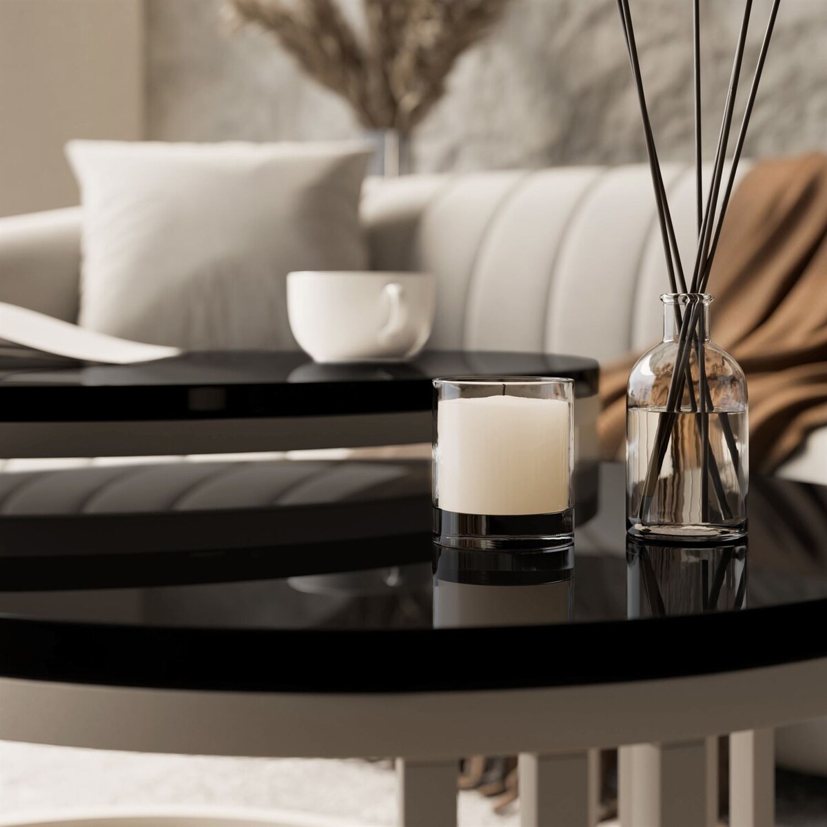 Stolik kawowy LORI 2w1 KASZMIR wysoki połysk, blat czarny