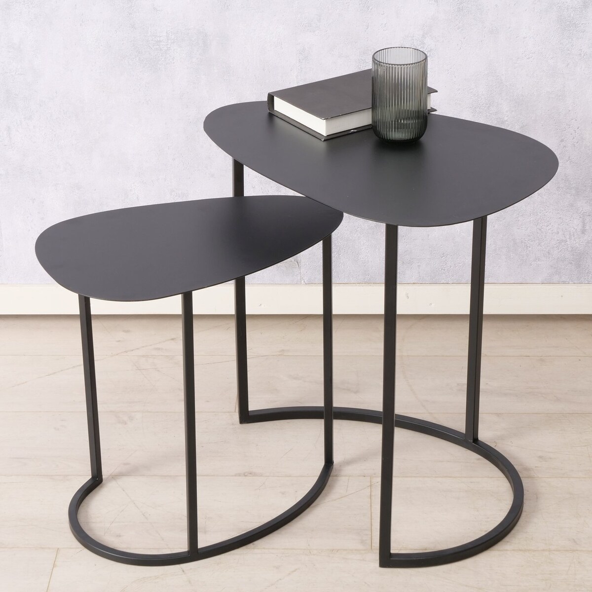 Zestaw dwóch stolików kawowych JERRY, łezka, metalowych