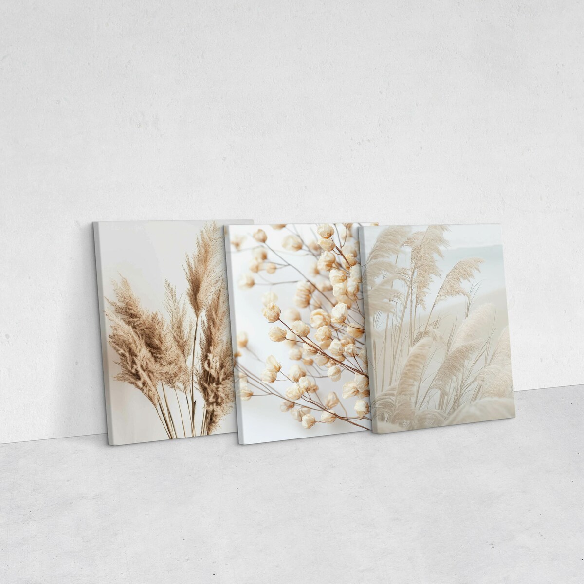 3x Obraz Do Sypialni Set Trawa Pampasowa Kwiaty Rośliny Styl Boho 30x40cm