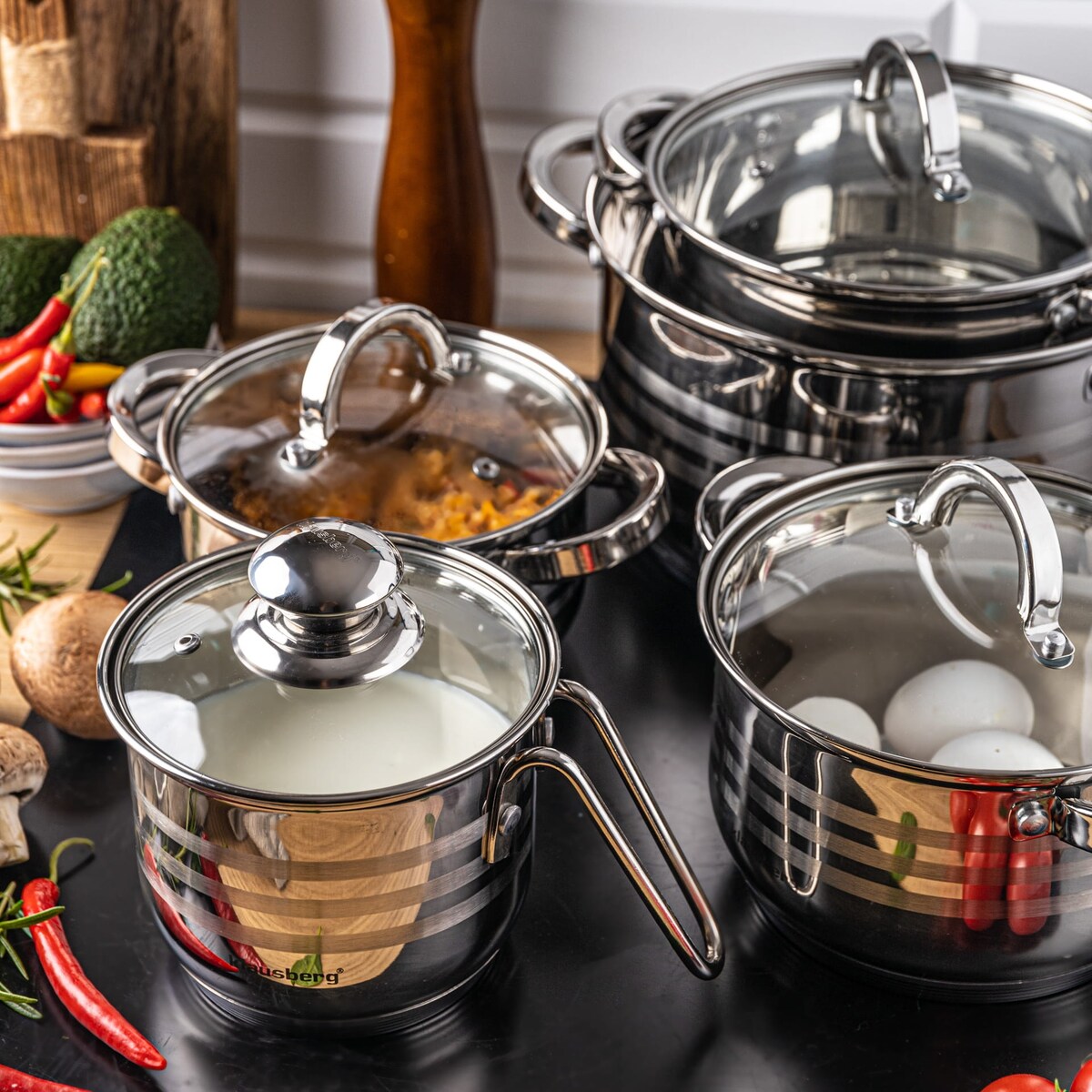 Zestaw garnków stalowych 10 ele. 1.7/2.1/2.9/3.9/6.6L KLAUSBERG