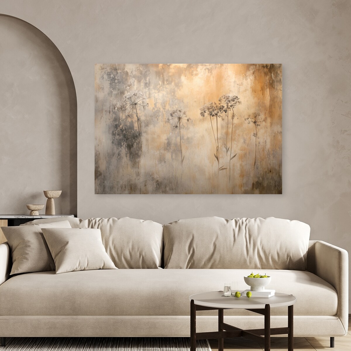 Obraz do salonu sypialni jadalni biura kuchni Rośliny we mgle glamour beżowy złoty 120x80