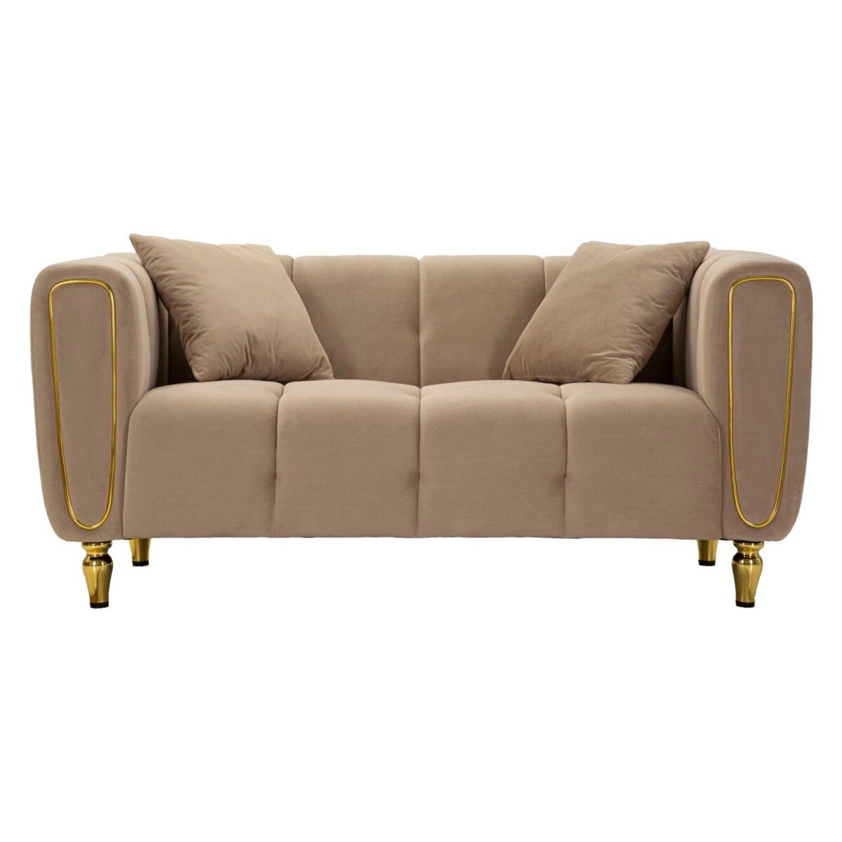 Sofa Alma, kolor szary i złoty, poliester, drewno eukaliptusowe, drewno sosnowe, sklejka i metal, 81 x 155 x 71 cm, do salonu, Mauro Ferretti