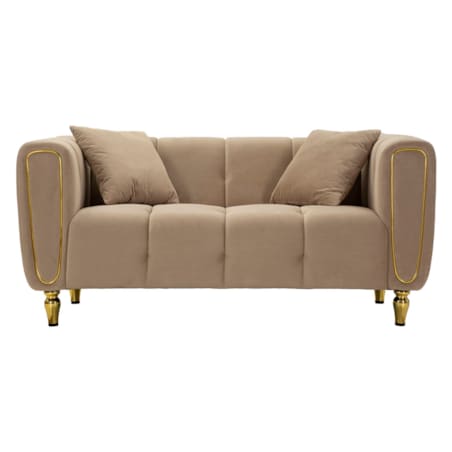 Sofa Alma, kolor szary i złoty, poliester, drewno eukaliptusowe, drewno sosnowe, sklejka i metal, 81 x 155 x 71 cm, do salonu, Mauro Ferretti