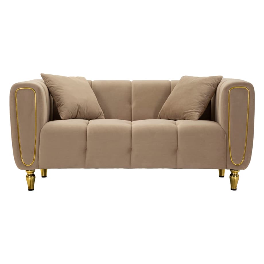 Sofa Alma, kolor szary i złoty, poliester, drewno eukaliptusowe, drewno sosnowe, sklejka i metal, 81 x 155 x 71 cm, do salonu, Mauro Ferretti