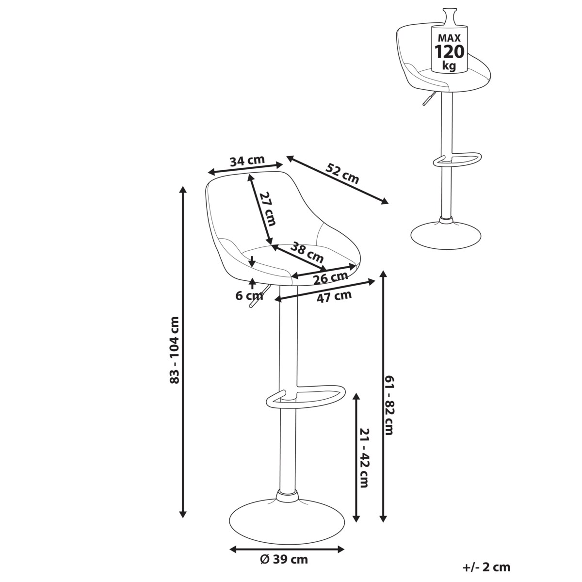 Zestaw 2 hokerów barowych MEDULIN Obrotowy Jasnoszary