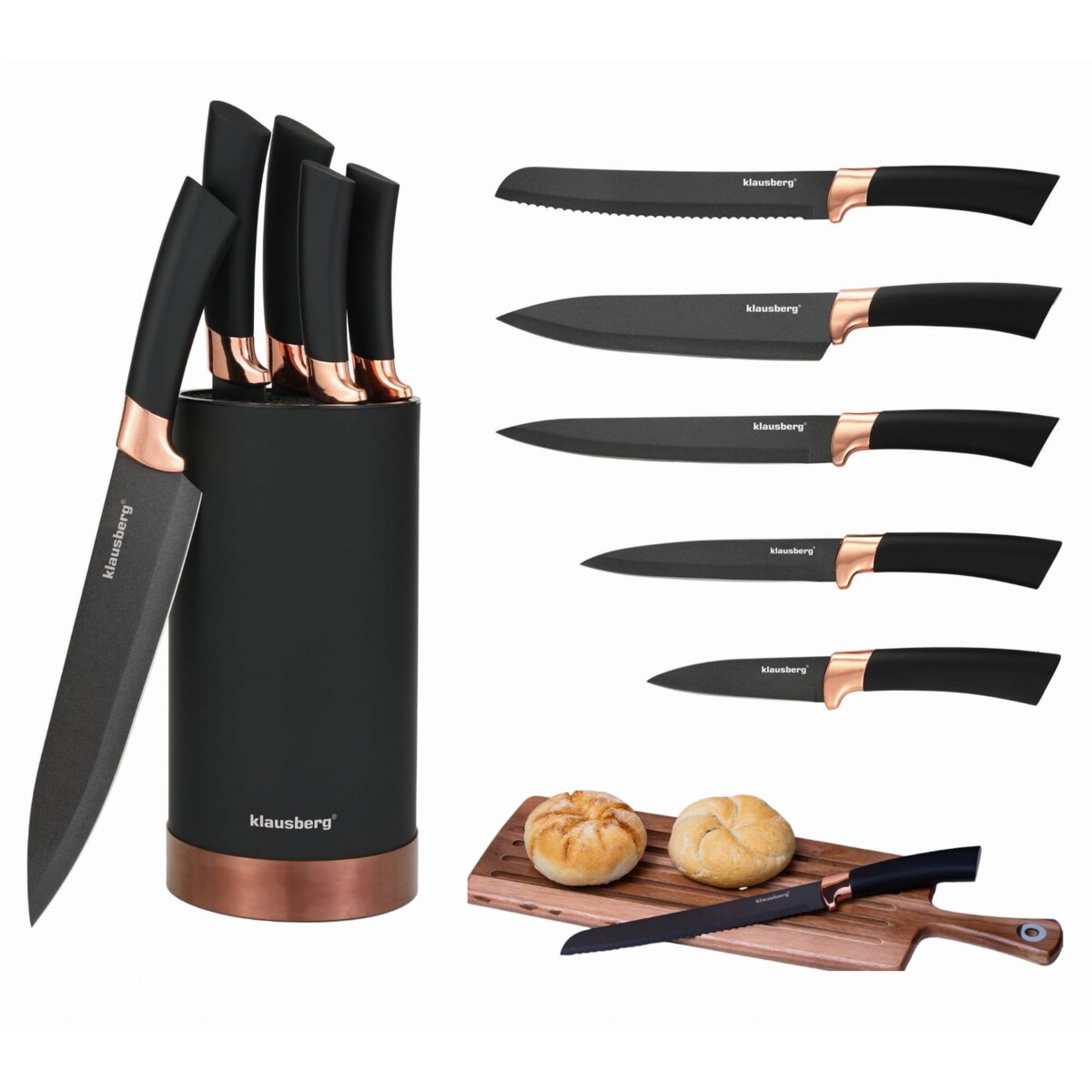 Zestaw noży kuchennych w bloku 5 elementów noże czarne KLAUSBERG