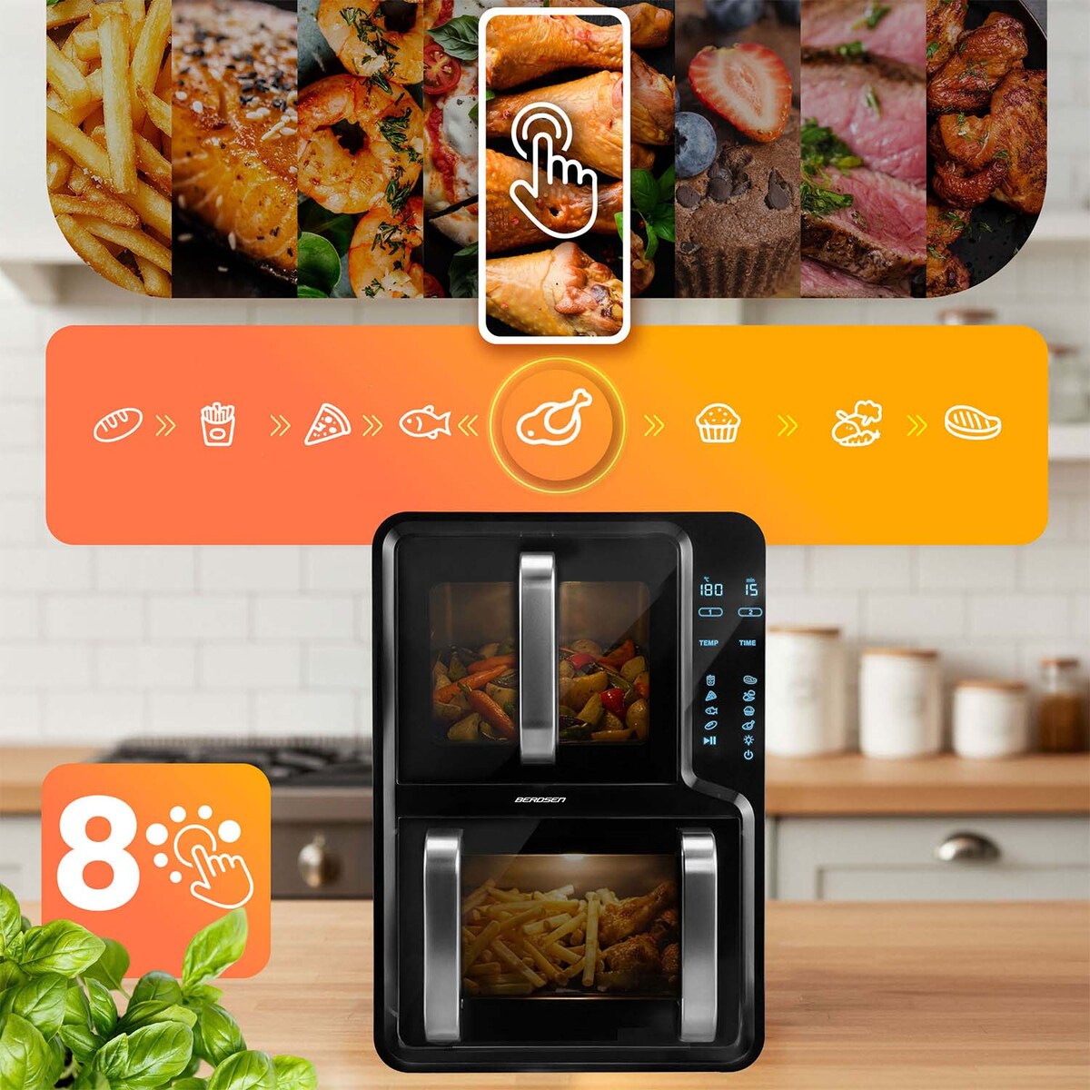 Frytkownica beztłuszczowa Berdsen BD-664 dwukomorowa pionowa 12L Air Fryer 2800W