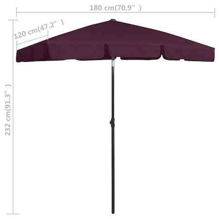 vidaXL Parasol plażowy, bordowy, 180x120 cm