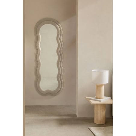Lustro w falistej ramie bouclé beż 160x60 cm