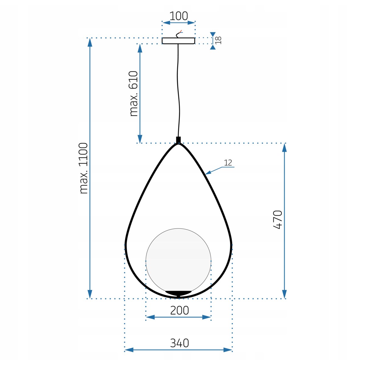 Lampa Sufitowa Wisząca Metal Czarna Loft Black