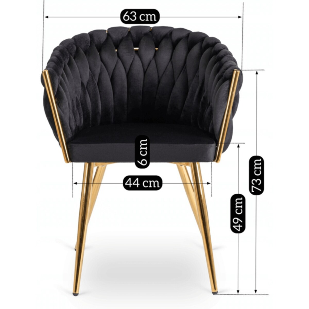 Krzesło Tapicerowane Glamour CAPI Plecione Czarne Do Salonu