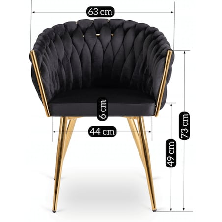 Krzesło Tapicerowane Glamour CAPI Plecione Czarne Do Salonu