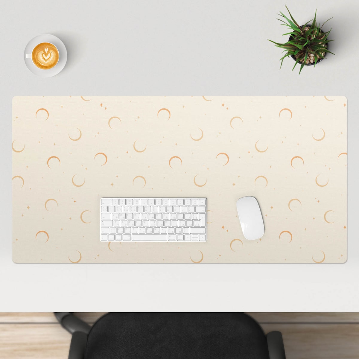 Kremowa mata na biurko Księżyce i gwiazdki, 100x50 cm