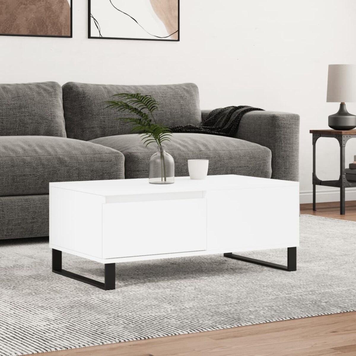 vidaXL Stolik kawowy, biały 90x50x36,5 cm, materiał drewnopochodny