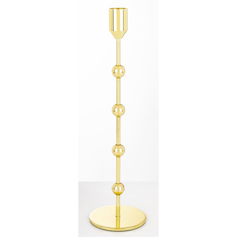 Świecznik metalowy złoty 29x8 x8 cm SOTILLE z 4 kulkami