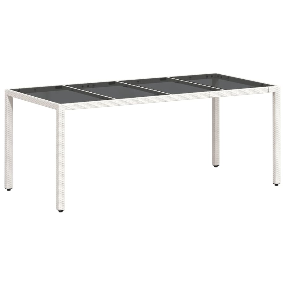 vidaXL Stół ogrodowy ze szklanym blatem, biały 190x90x75 cm, rattan PE