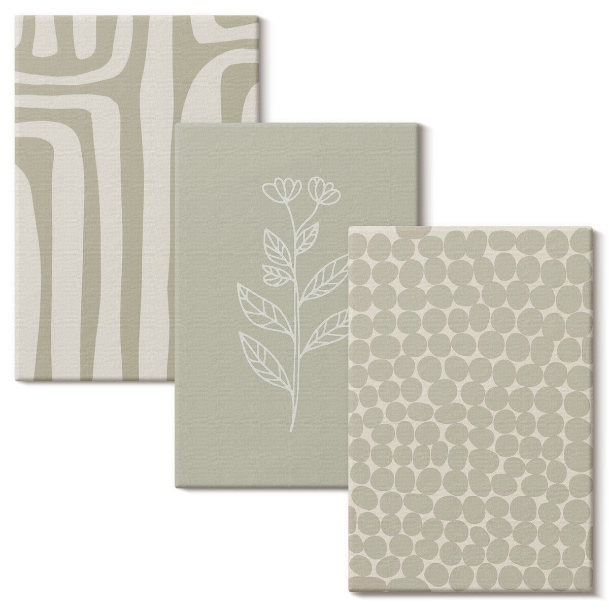 Zestaw 3 małych obrazów na płótnie - Wzory roślinne geometryczne - zielony