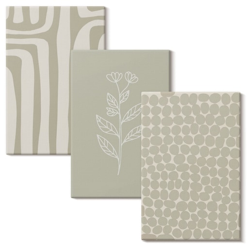 Zestaw 3 małych obrazów na płótnie - Wzory roślinne geometryczne - zielony