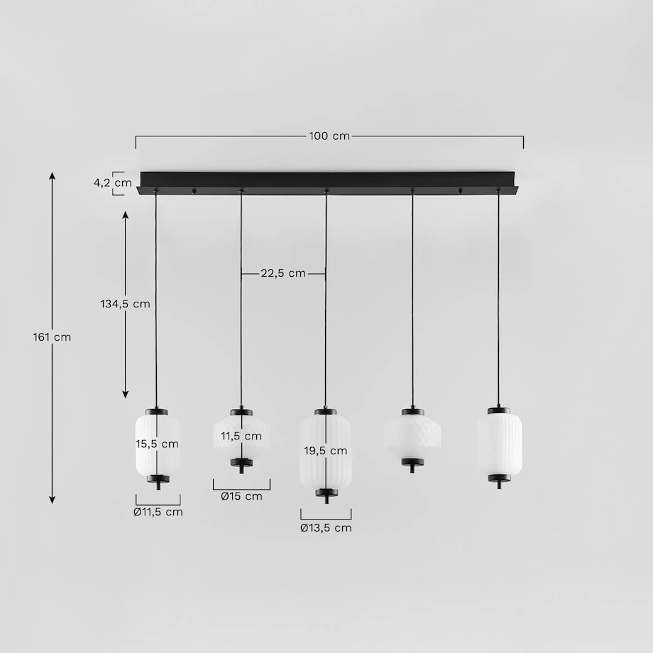 Lampa wisząca LED z metalu i szkła z 5 punktami świetlnymi Necsar