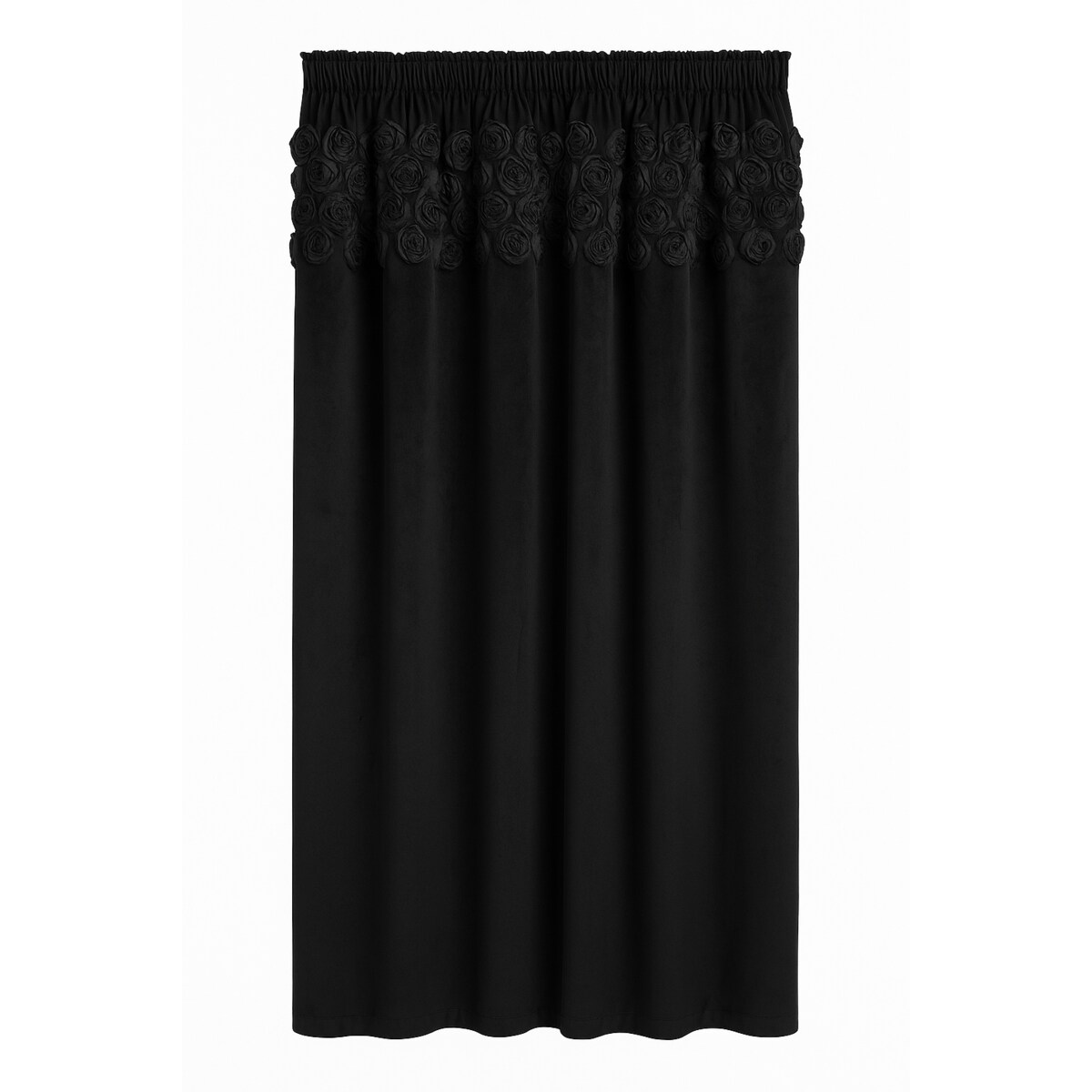 zasłona welurowa "bella rosa" z wyszywanymi różami | taśma | czarny