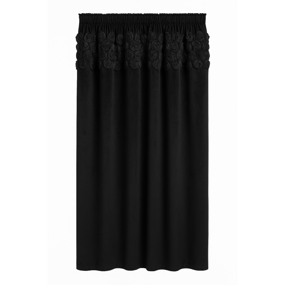 zasłona welurowa "bella rosa" z wyszywanymi różami | taśma | czarny