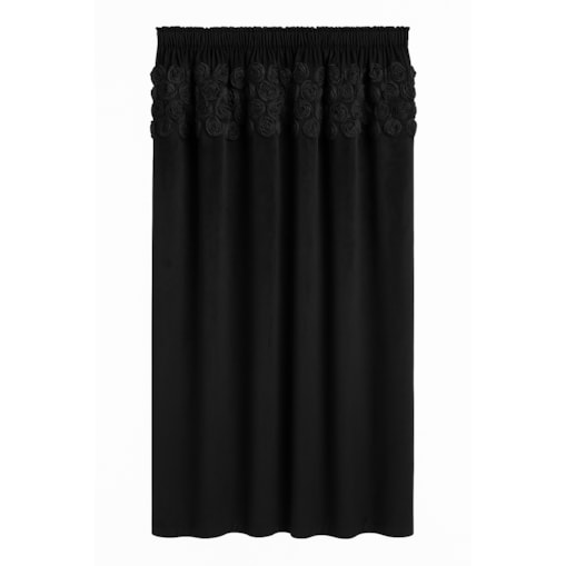 zasłona welurowa "bella rosa" z wyszywanymi różami | taśma | czarny