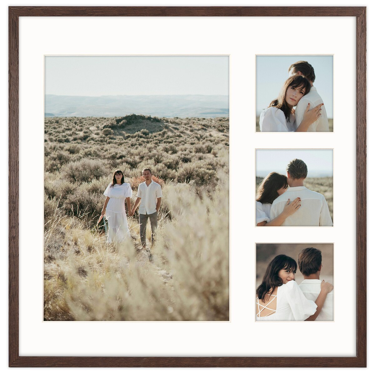 Ramka na 4 zdjęcia 1x 21x30 cm 3x 9x9 cm rama brązowa 40x40 cm foto galeria zdjęć FRAMAI