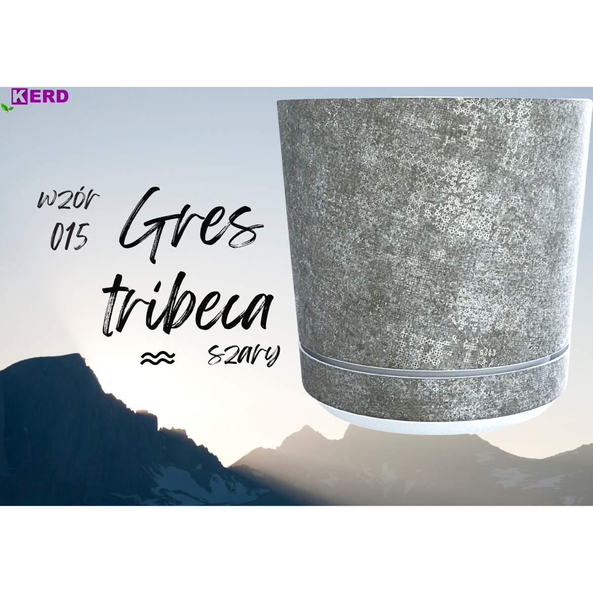 14 cm wzór Szary gres TRIBECA 013 Doniczka z podstawką matowa donica z połyskującym srebrnym wzorem