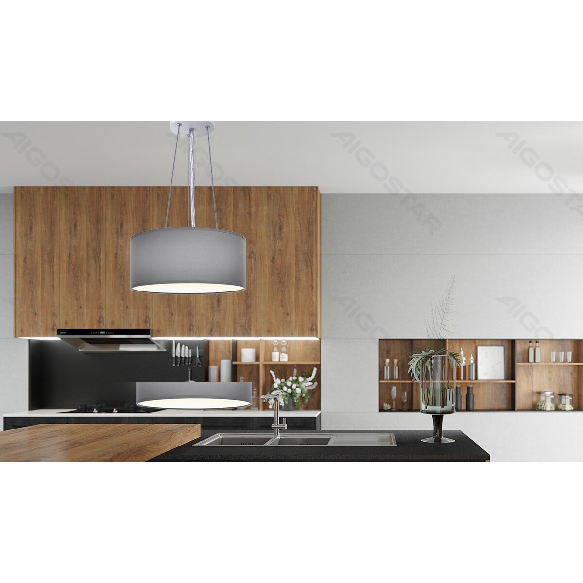 lampa wisząca abażur z tkaniny szara okragła e27