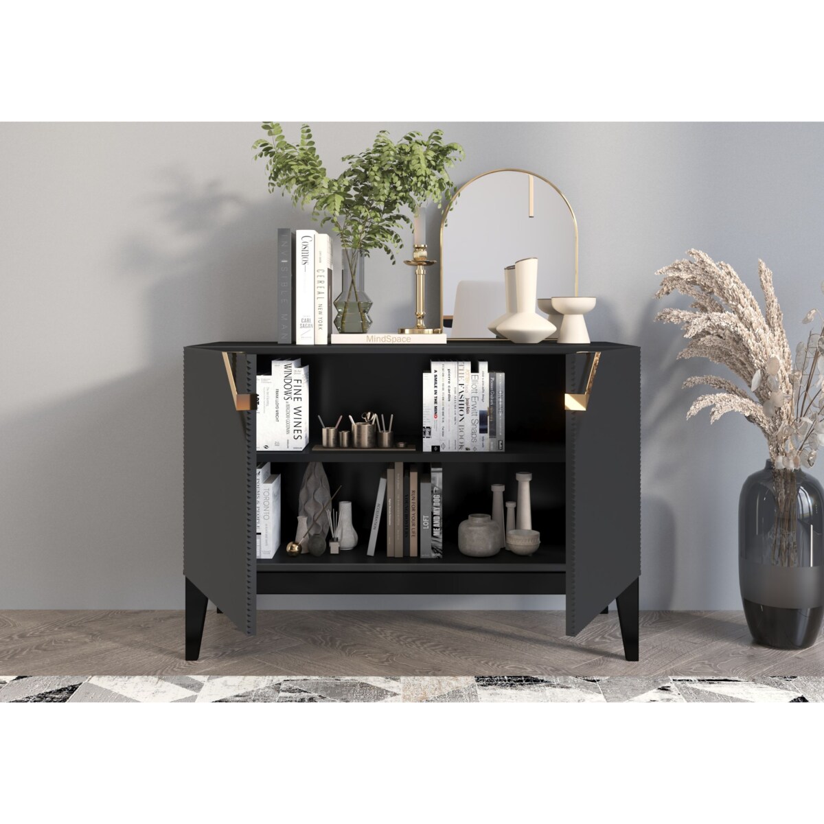 Drewniana komoda Visby DEMI LONG 2D / kolor czarny / szer. 100,5 cm