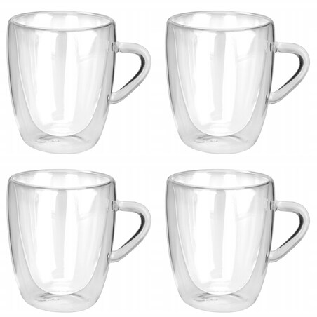 KUBEK szklanka filiżanka termiczna 4 szt 280 ml podwójna ścianka na kawę