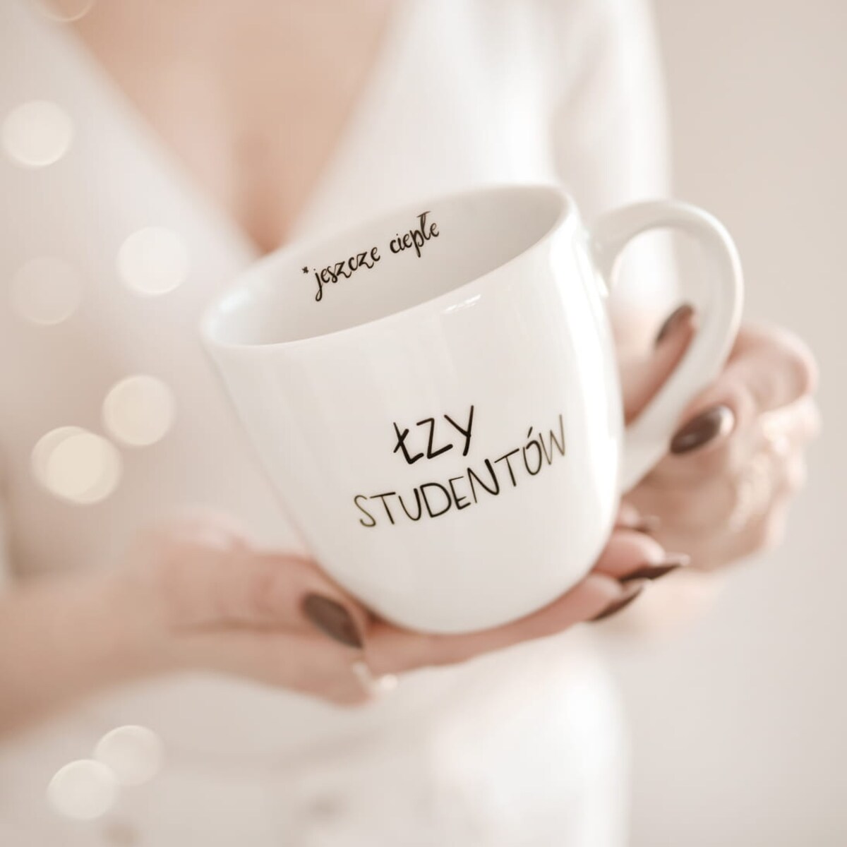 Kubek porcelanowy z napisem „ŁZY STUDENTÓW / jeszcze ciepłe" 300 ml - prezent dla nauczyciela, wykładowcy