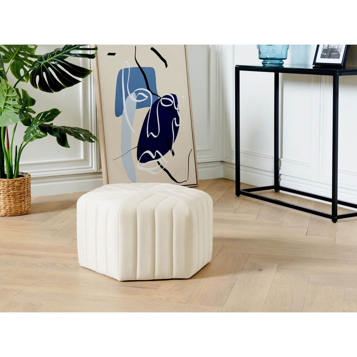 Puf welurowy 53 x 48 x 29 cm kremowy MURIETTA