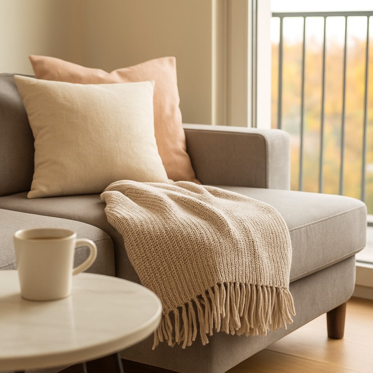 Kocyk boho z frędzlami, dzianinowy, 120 x 150 cm