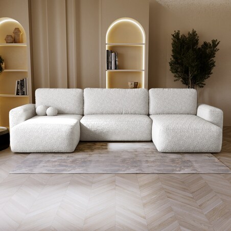 Narożnik U ILO z pojemnikiem na pościel i funkcja spania, biały