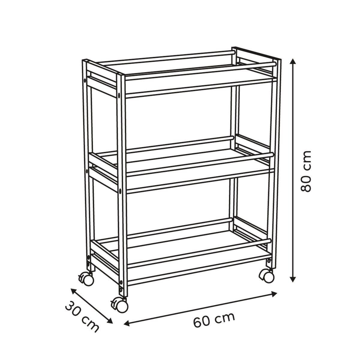 Mobilny wózek kuchenny COME, 3 poziomy, 80 cm