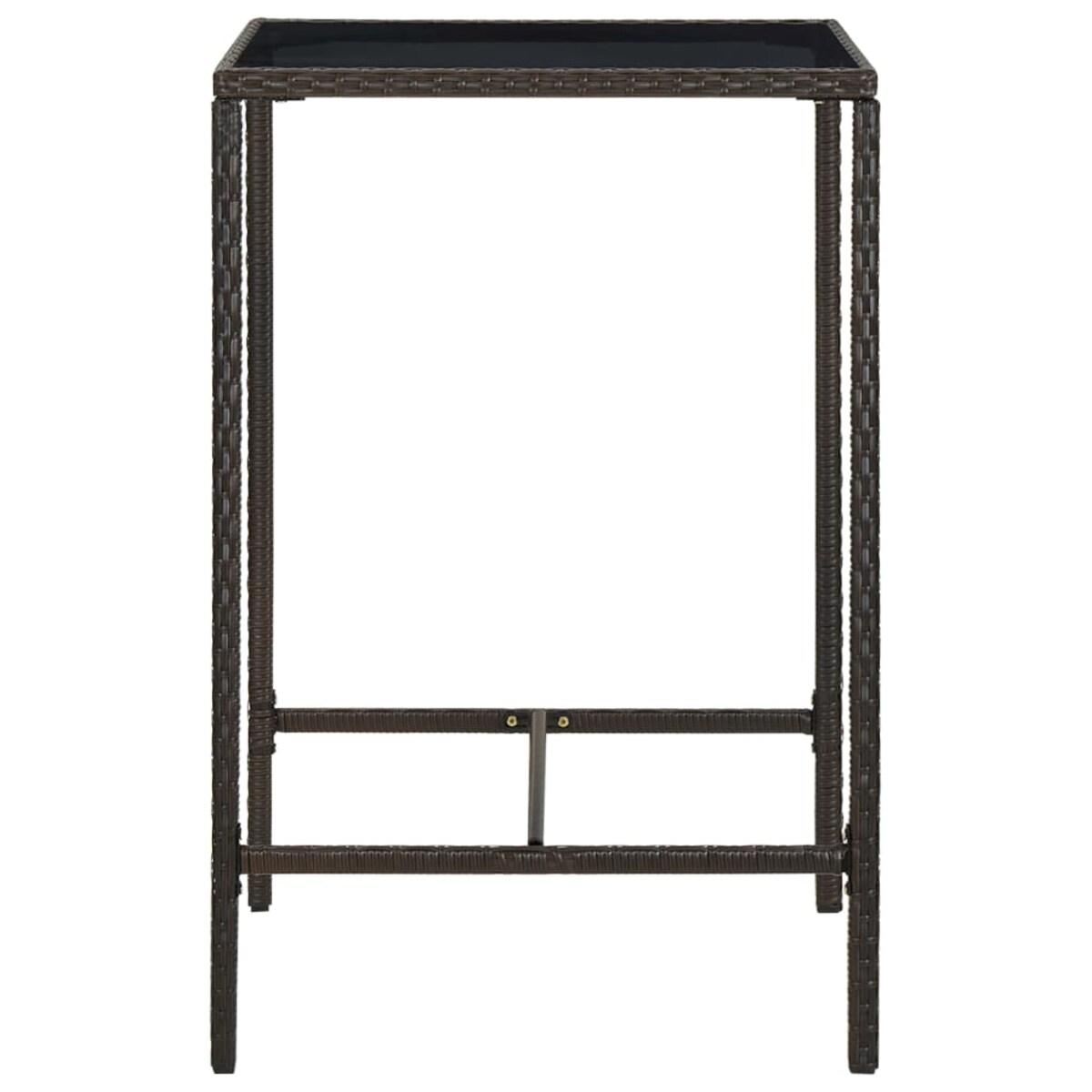 vidaXL Ogrodowy stolik barowy, brązowy, 70x70x110cm, rattan PE i szkło