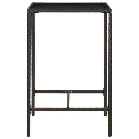 vidaXL Ogrodowy stolik barowy, brązowy, 70x70x110cm, rattan PE i szkło