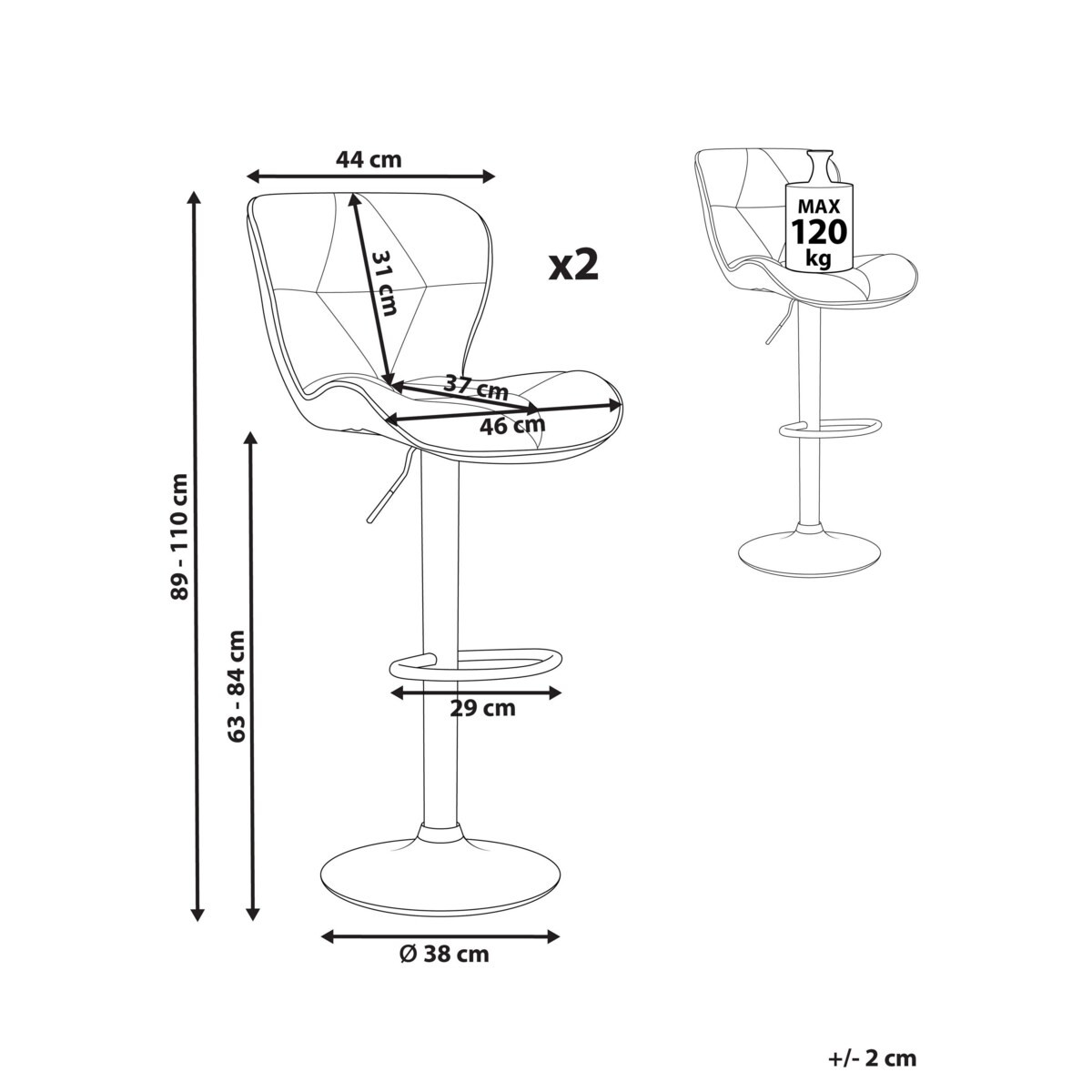 Zestaw 2 krzeseł barowych VALETTA Ekoskóra Obrotowy Złoty brąz