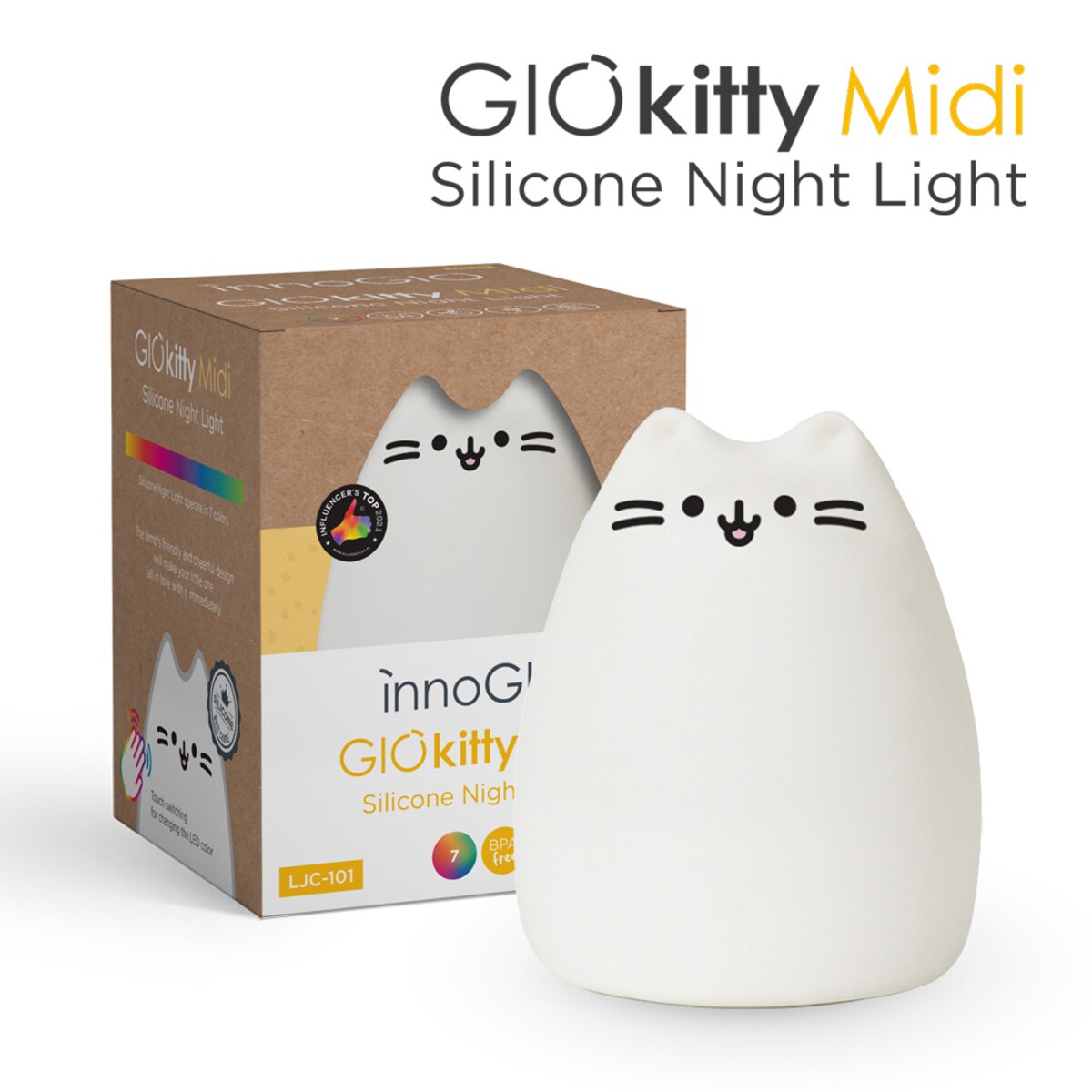 Innogio Kitty Midi silikonowa lampka nocna dla dzieci w kształcie kota 7 kolorów LED