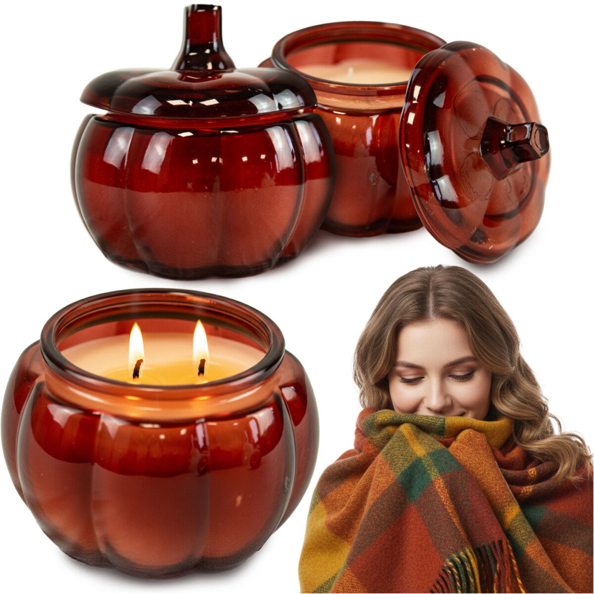 Świeca Na Halloween Jesienna Świeczka Szklana Dynia Dekoracja 11,5 Cm Bordowa