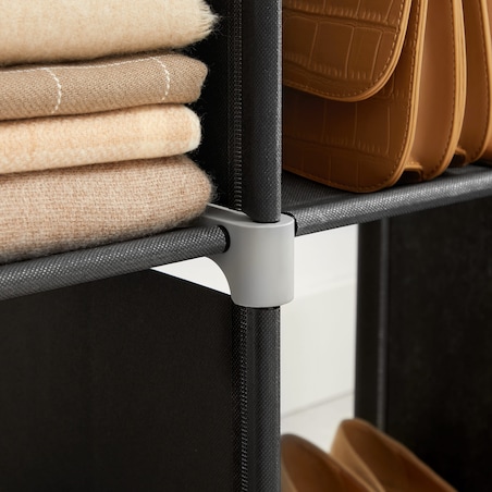 Regał Modułowy 105X30X105 Cm Czarna Tkanina, Szare Łączniki, Czarne Rurki