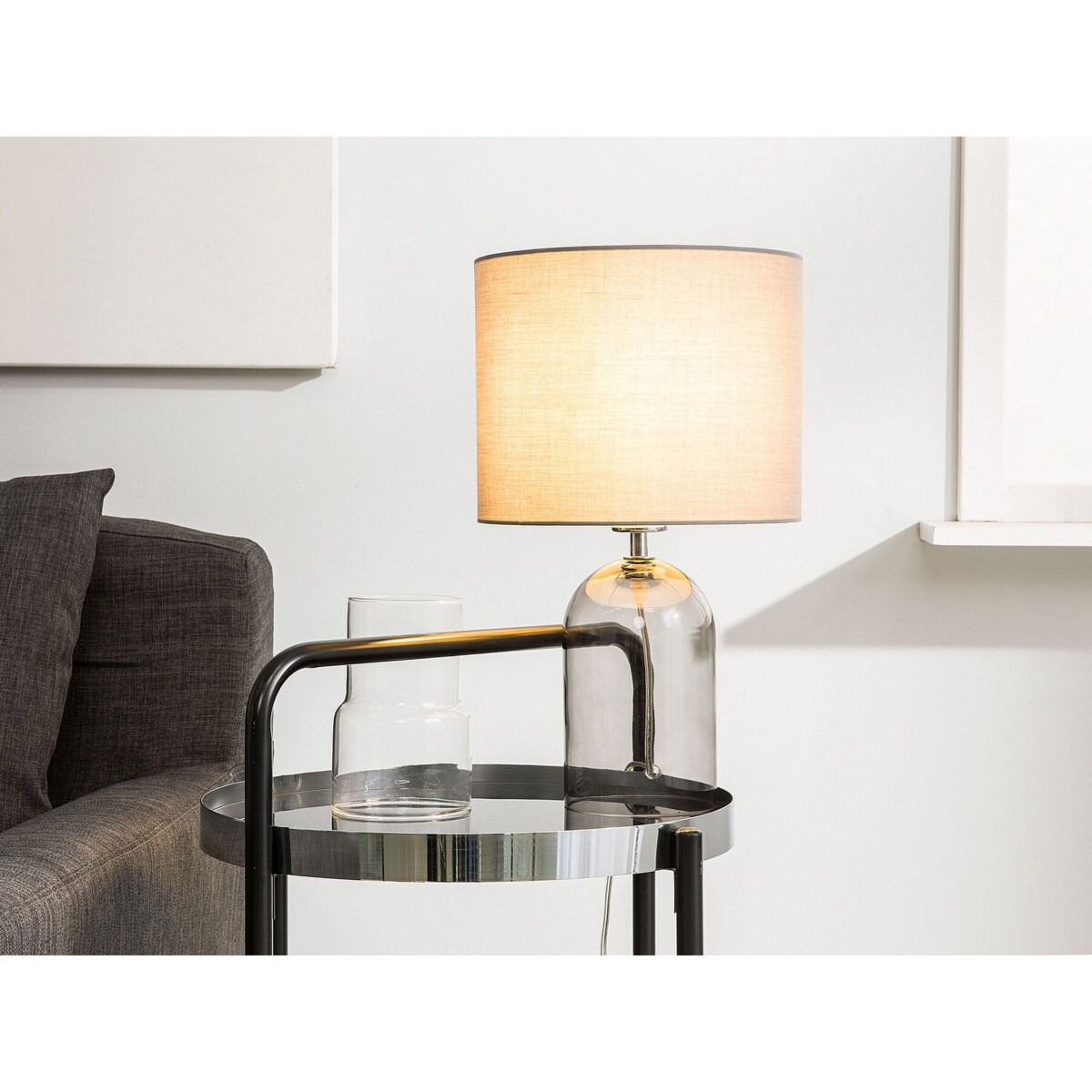 Lampa stołowa szklana szara DEVOLL