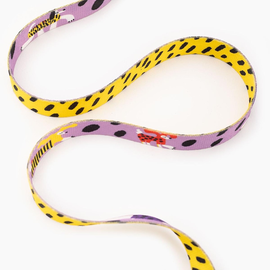 Smycz miejska dla psa lub kota "Pieski floreski" - Szerokość taśmy: 15mm, Rozmiar: M oraz Rodzaj: Mini karabinek