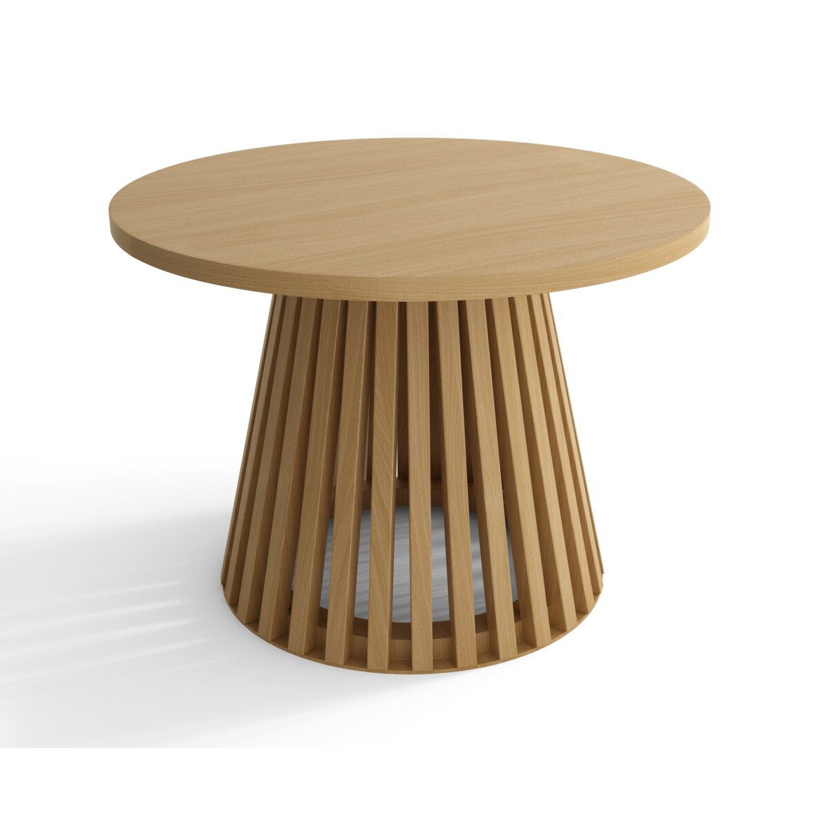Drewniany stolik kawowy z lamelami okrągły - kolor Buk natura
