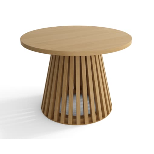 Drewniany stolik kawowy z lamelami okrągły - kolor Buk natura