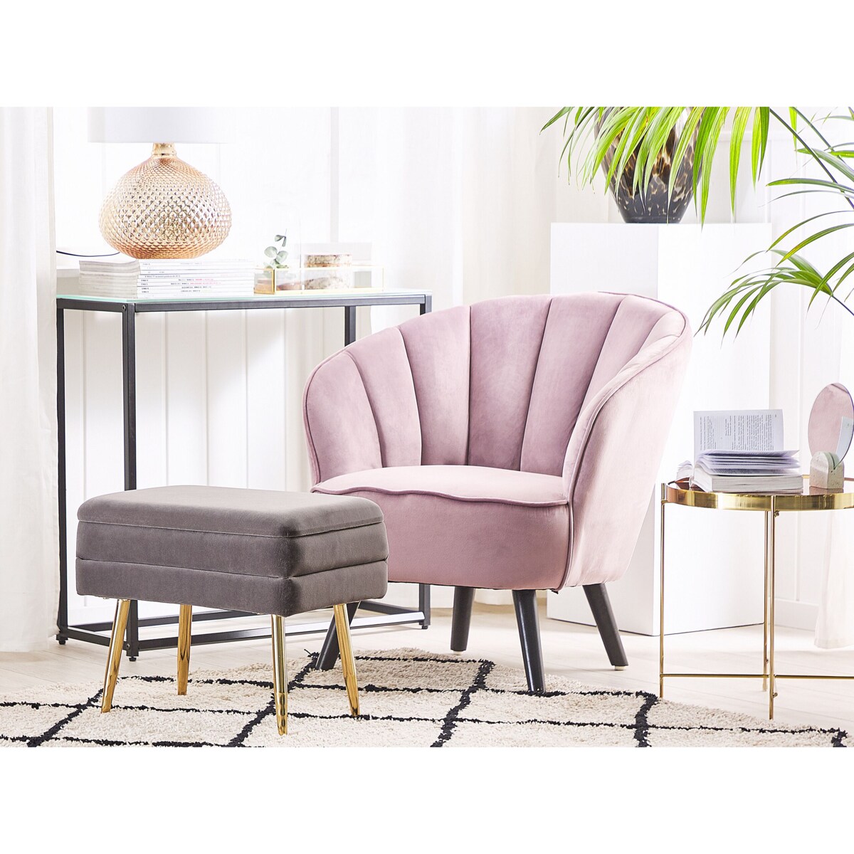 Ławka ze schowkiem do sypialni szara ODESSA