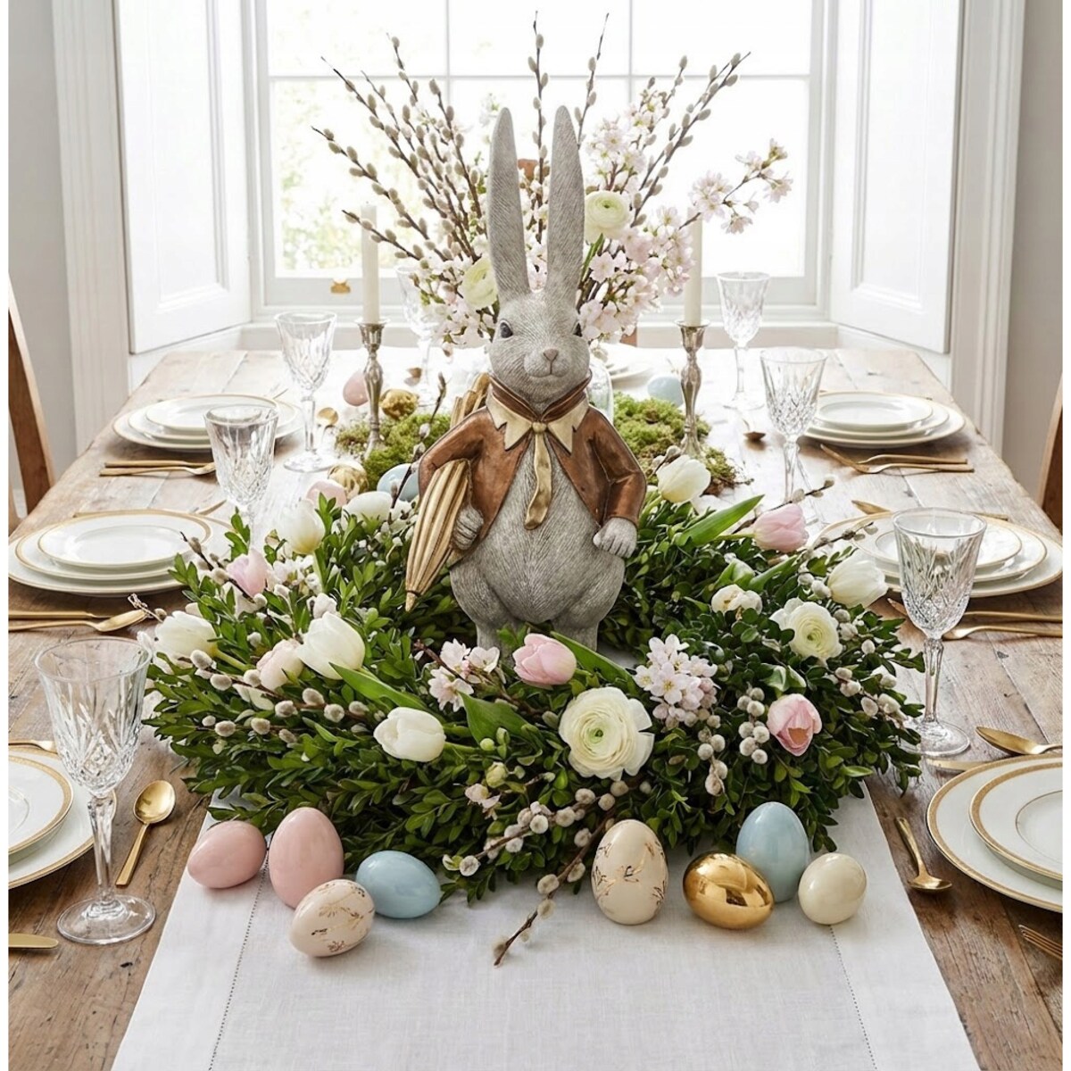 ZAJĄC WIELKANOCNY FIGURKA KRÓLIK ZAJĄCZEK RETRO WE FRAKU DEKORACYJNA 40cm